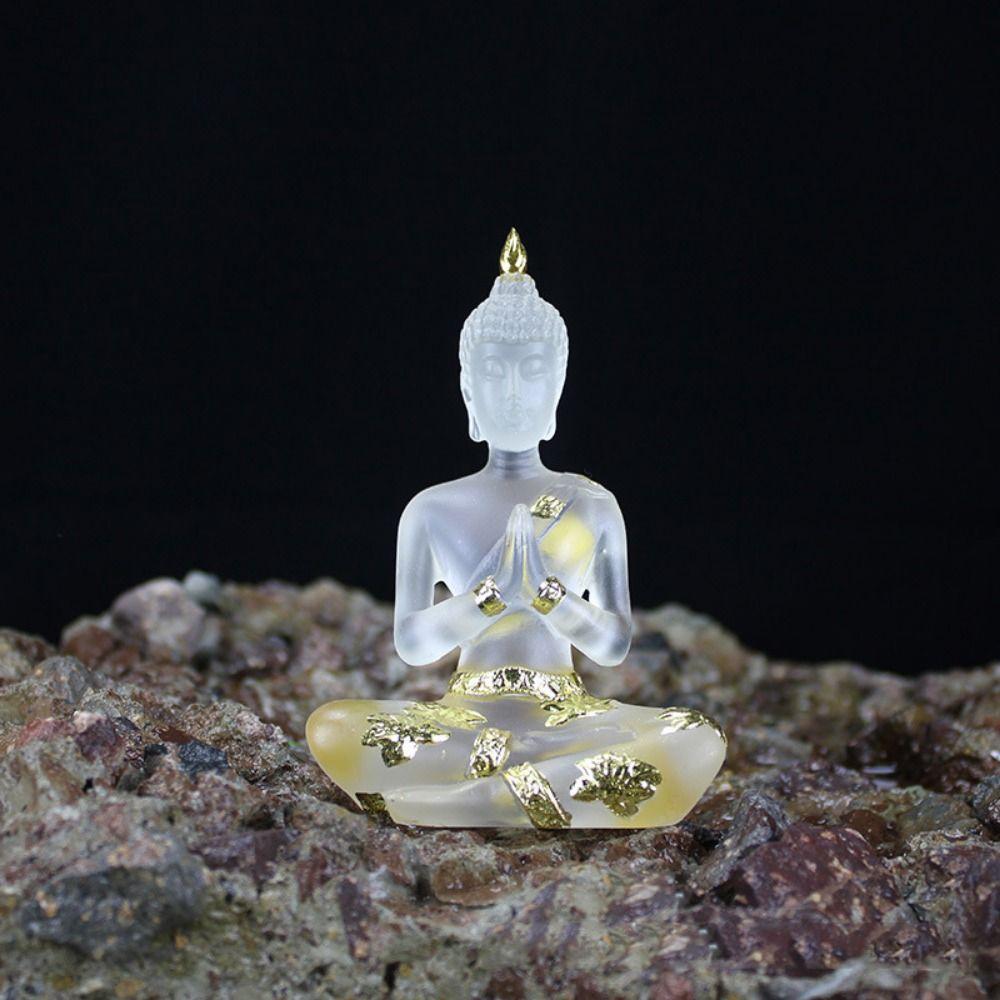 Transparent Sitting Buddha Statue Handmade Mini Buddhism Ornament Resin Buddha Figurines Home