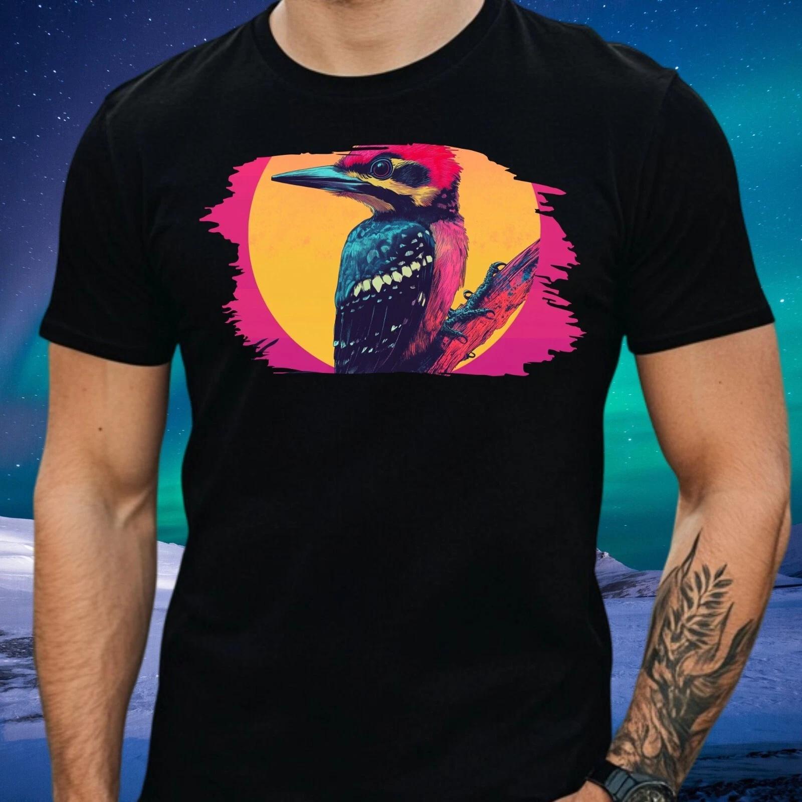 T-Shirt Herren Specht Vogel Vaporwave Motiv Baumwolle Größe S bis 5XL XXXXL