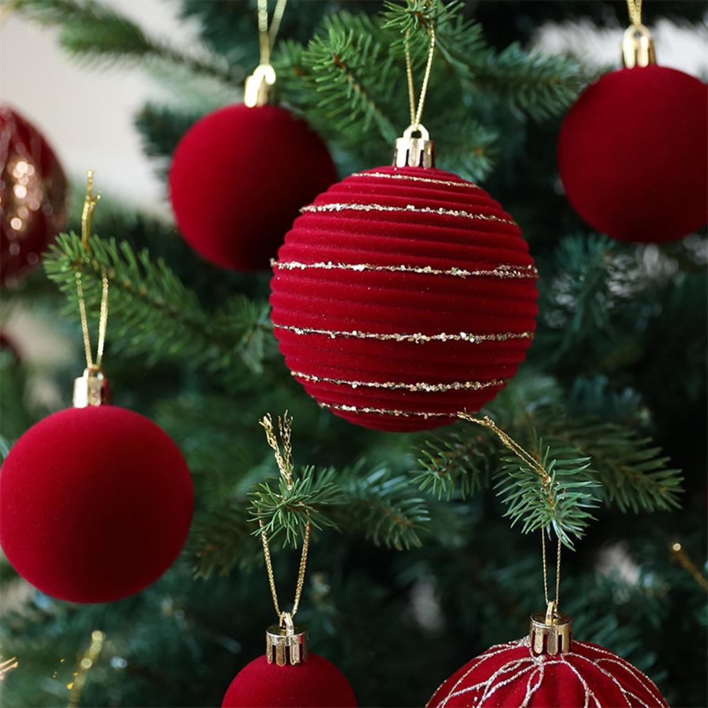 36Pcs red painted velvet Christmas ball ornaments Christmas tree baubles Christmas decorations Home party decorations