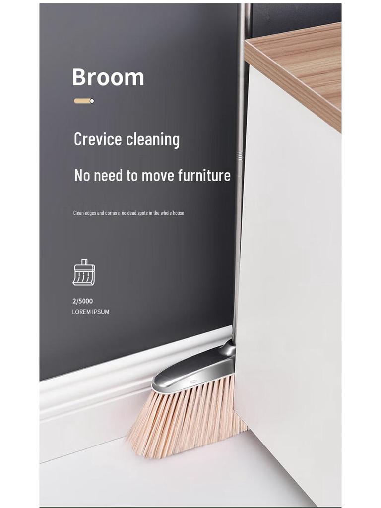 Upgraded Stainless Steel Broom and Dustpan Set with Wear-Resistant, Thickened Handle and Integrated Scooping Bucket