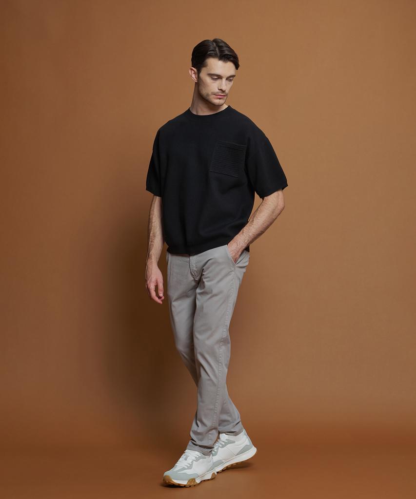 PANICALE Black Wool Blend Short Sleeve Pocket Sweater