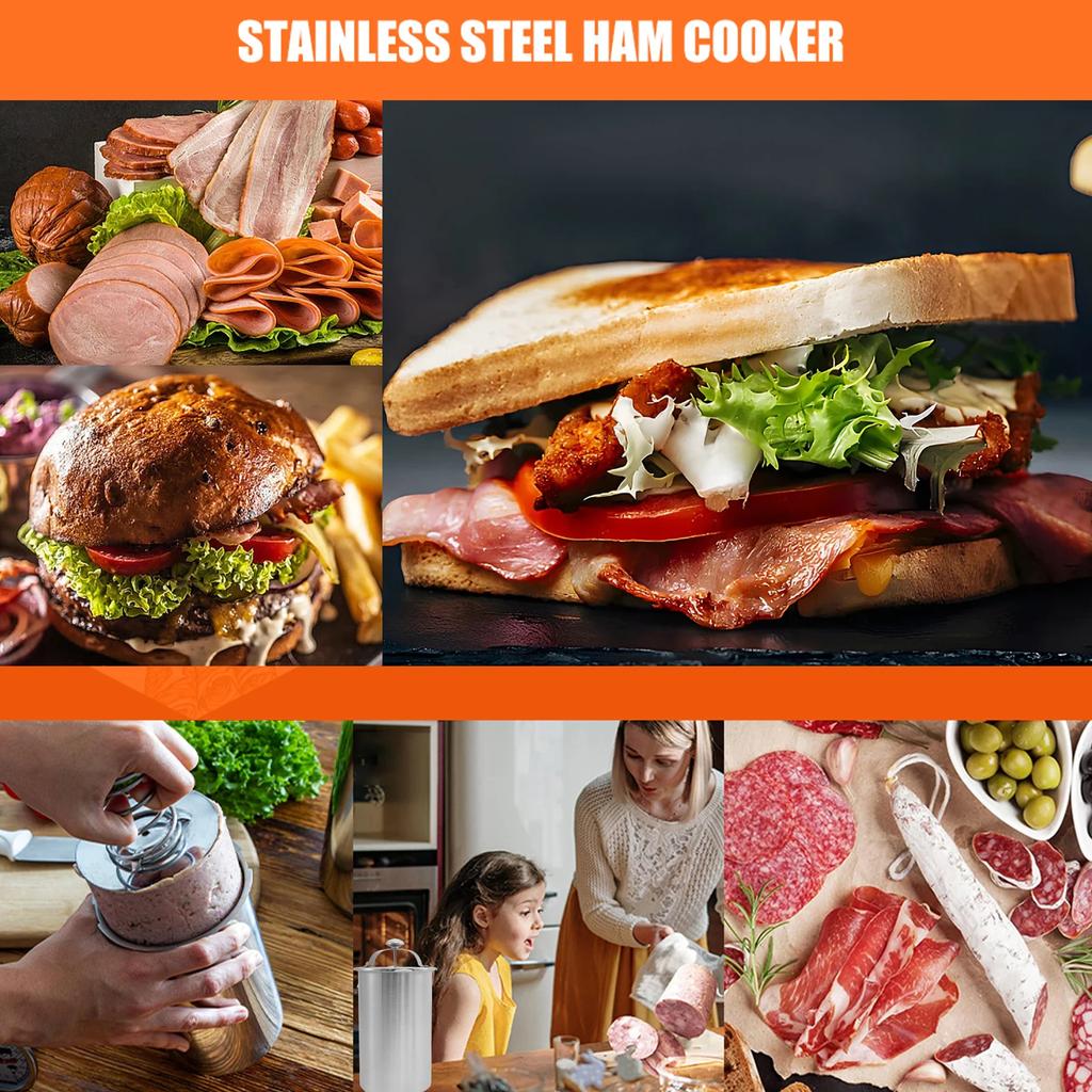 Ham Maker Stainless Steel Meat Press Cooker Deli Meat Press Mold with Thermometer for Pork Poultry Cooking Kitchen Accessories