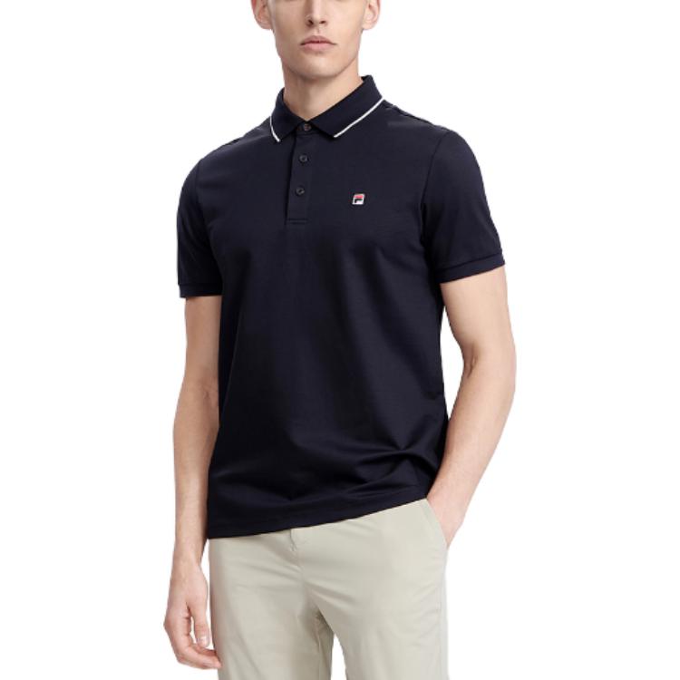 Fila Logo Embroidered Short Sleeve Polo Shirt Men Polo Shirts Legendary-Blue F11M321106FNV