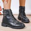 Fashion Women's Solid Lace Up Fashion Boots 2024 Autumn Heart Buckle Thick Heel Short Boots Pu Leather Side Zip Square Heel Women Boots