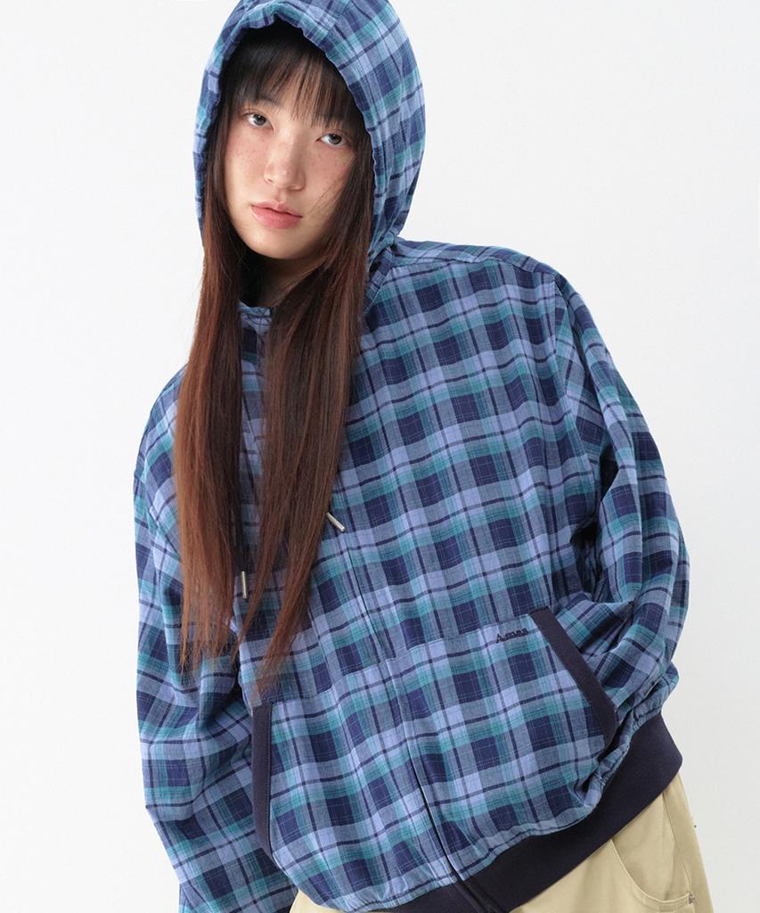 AMES-WORLDWIDE Check Hooded Windbreaker Blue