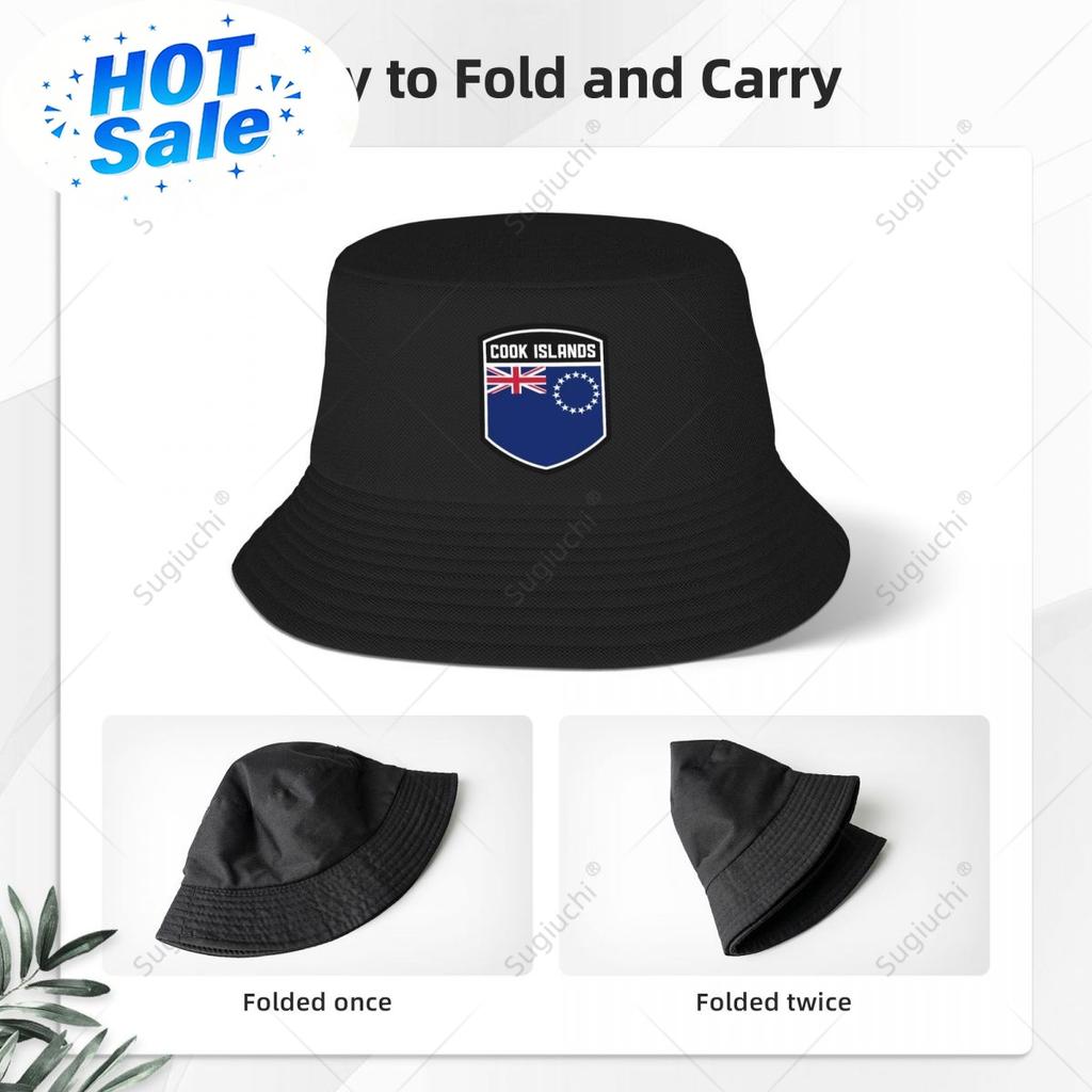 Cook Islands Flag Shield Bucket Hats Print Cool Fans Sun Shade Simple Classic Outdoor Summer Fisherman Caps Fishing Cap
