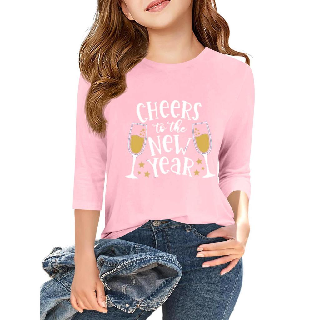 Tricou casual cu mâneci 3/4 pentru copii, cu gât rotund și imprimeu pentru Ziua Independenței