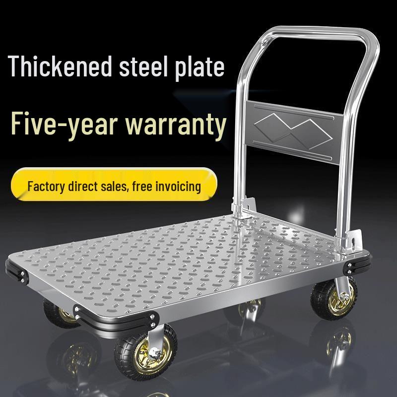 Foldable Steel Flatbed Hand Truck - Portable Small Trolley for Transporting Goods