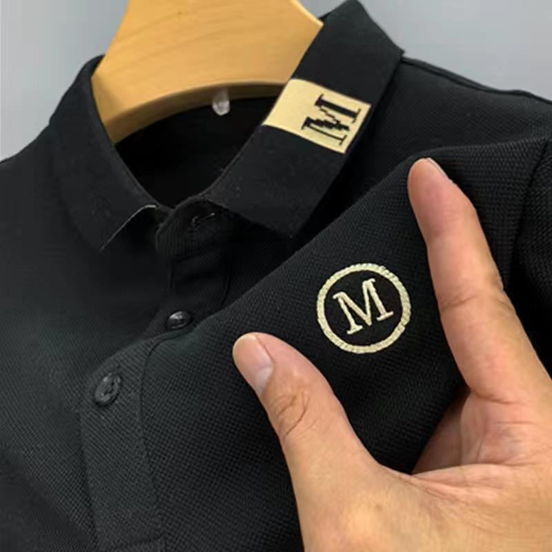 Embroidered Busin Men's  Irt Ice Silk Cool Modal Ort Sve T-irt Faionable Turn-down Collar Summer Top