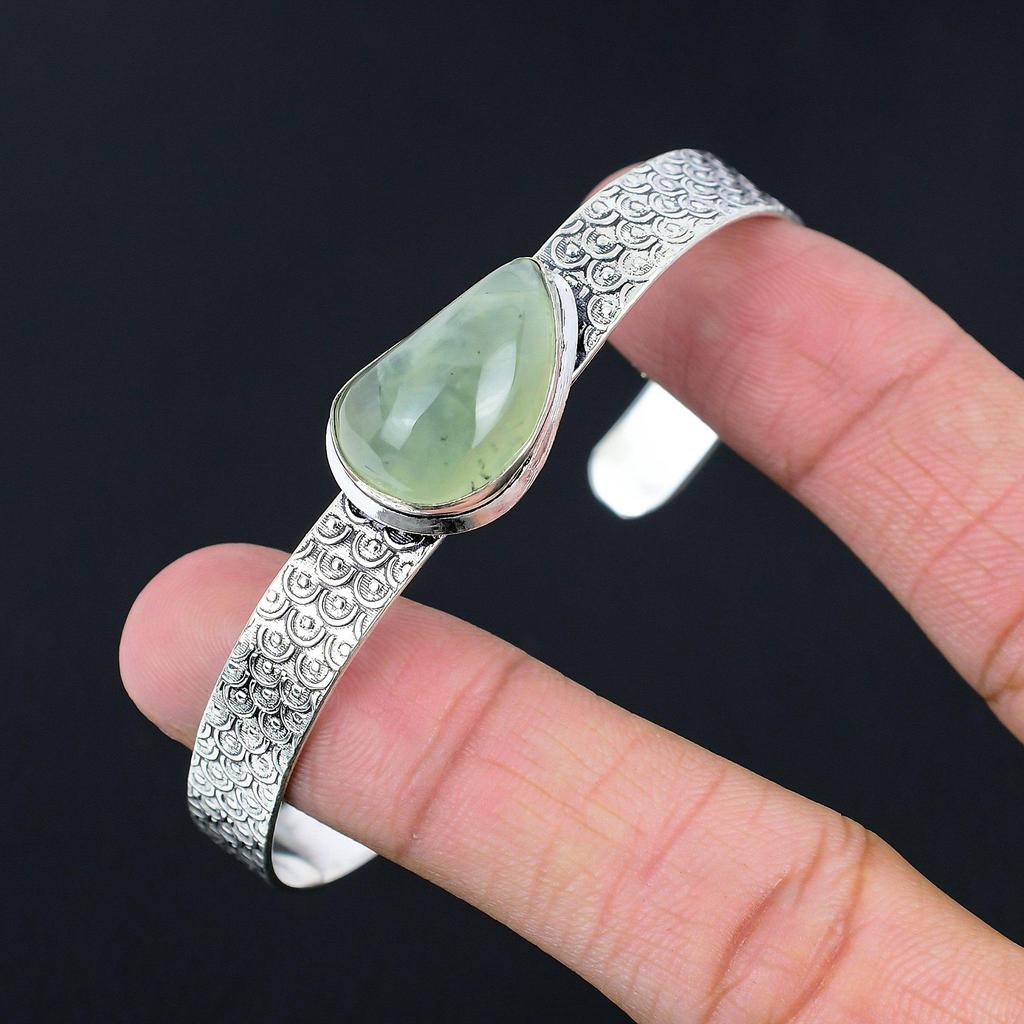 Halloween Deal 925 Sterling Silver Pear Moss Moss Prehnite Gemstone Wife Bangle