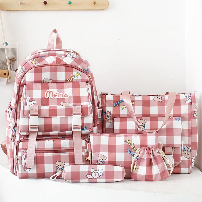 New Schoolbag for Elementary School Students  Junior High School Girls  Five Piece Set for Children's School Backpack