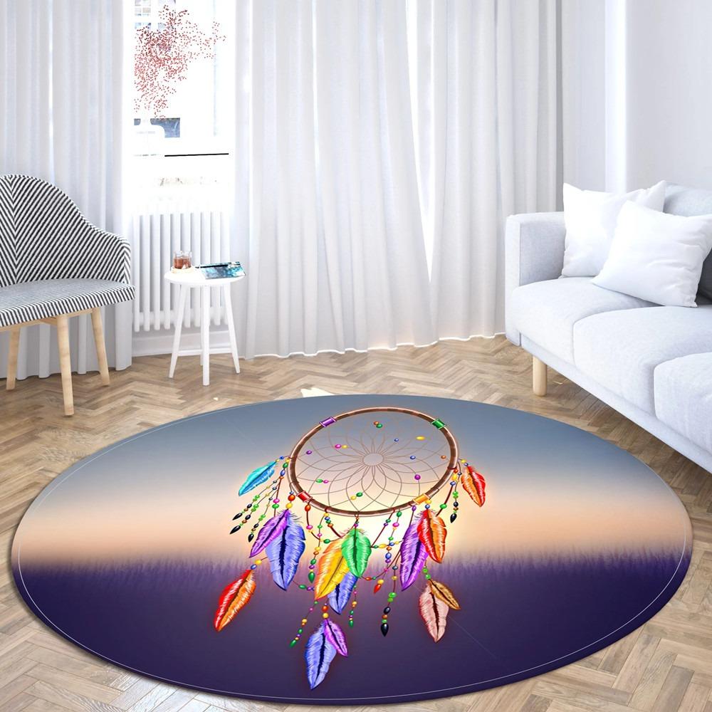 Bohemian Colorful Dreamcatcher Sunset Round Carpet Watercolor Style Circle Rug Bedroom Living Room Floor Mat Chair Pad Doormat