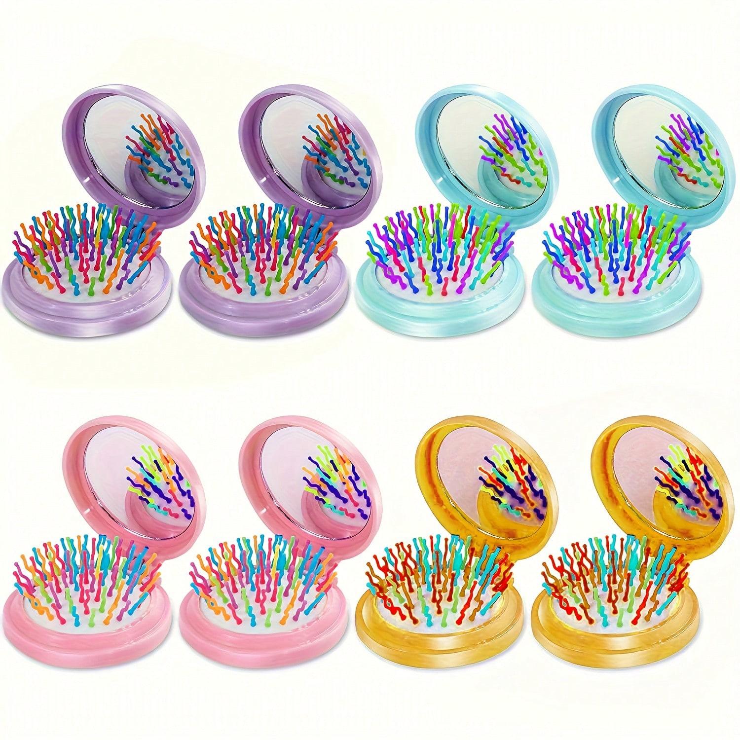 8 Pcs Hair Brush, Folding Travel Mirror Hair Brushes Round, Compact Portable Hair Brush with Mini Mirror for Women 8 PCS