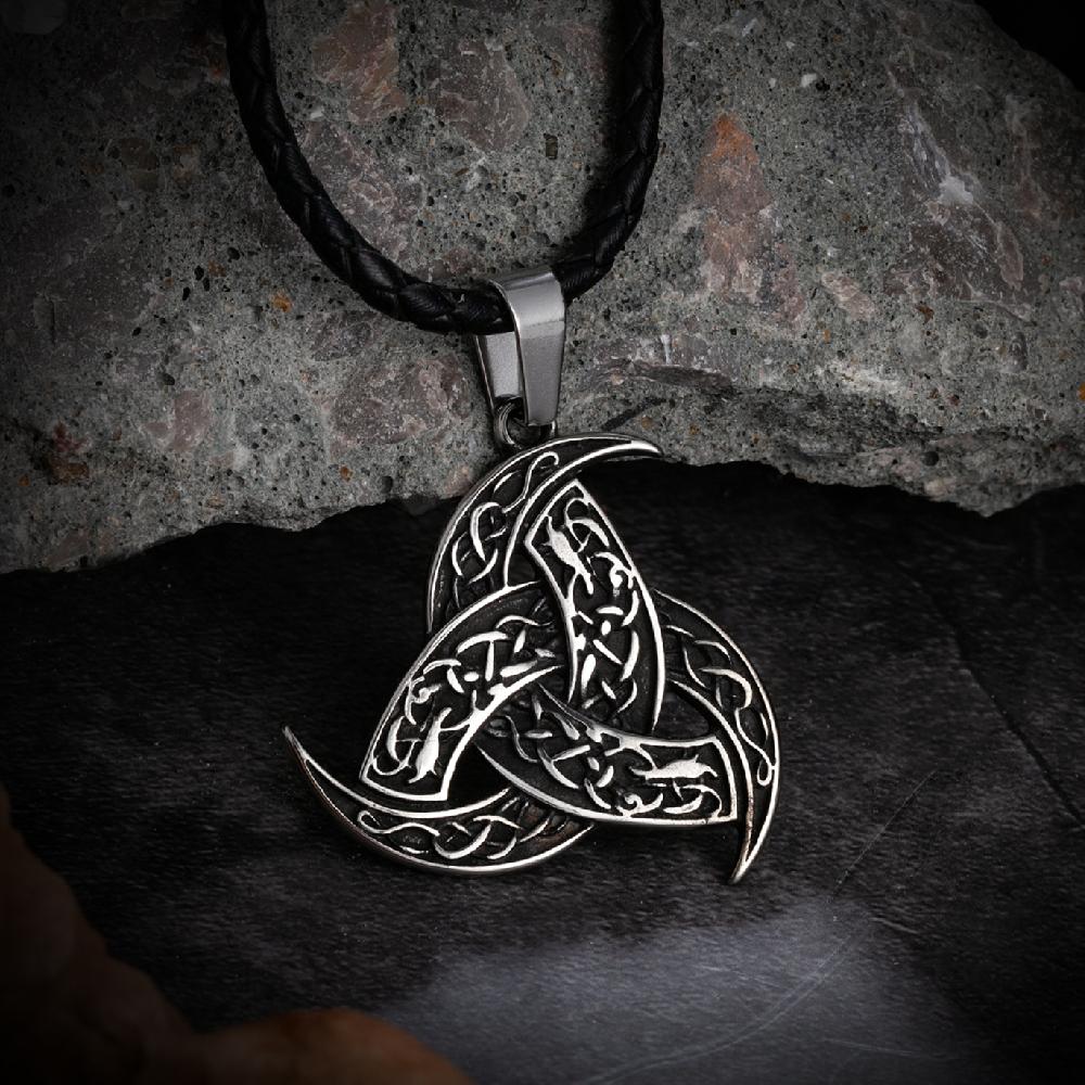 Never Fade Vikings Trinity Necklaces Stainless Steel Celtic Knot Norse Rune Amulet Pendant Vegvisir Icelandic Gold Color Jewelry