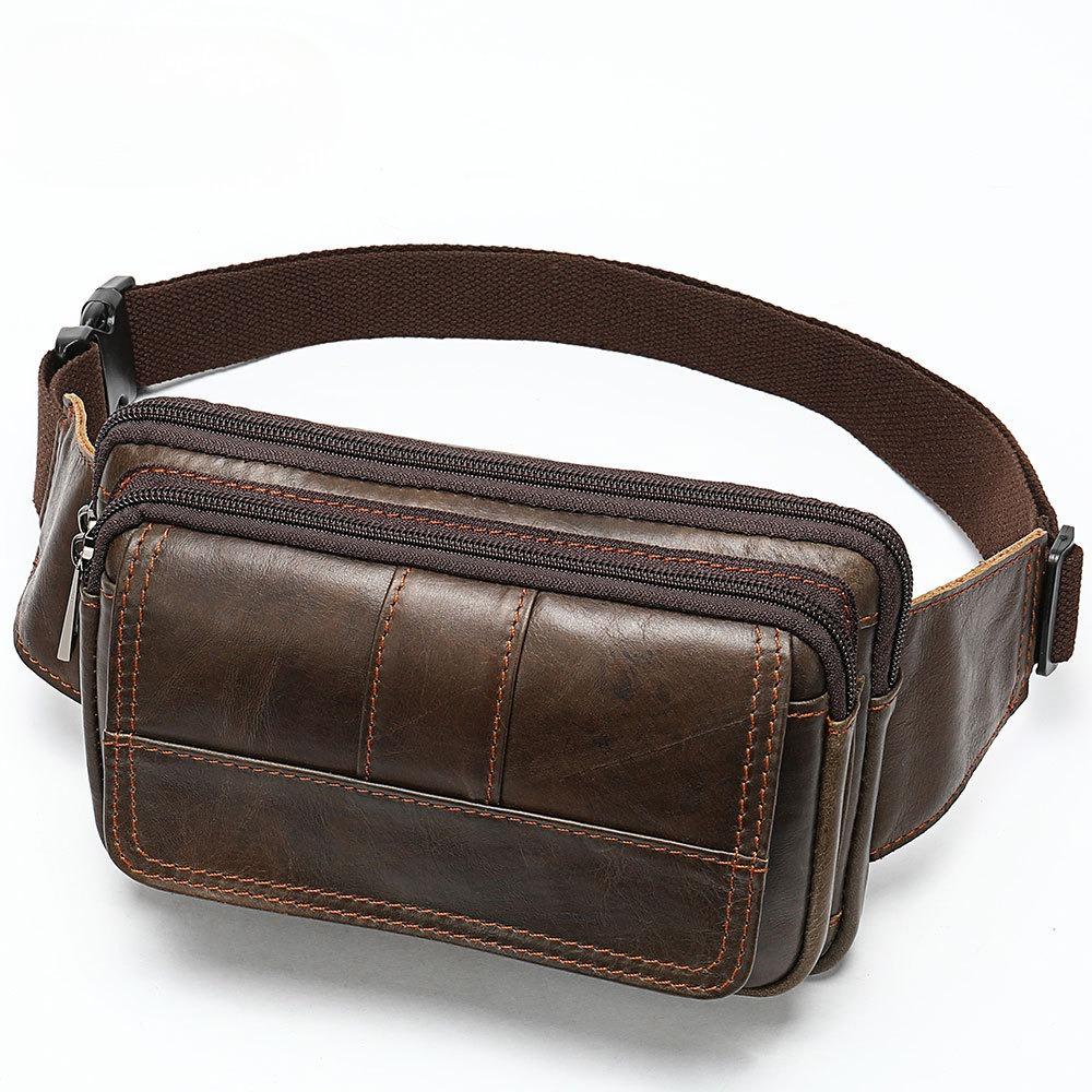 Leather Men's Waist Bag, Cowhide Outdoor Single Shoulder Crossbody Chest Bag, Men's Small Bag