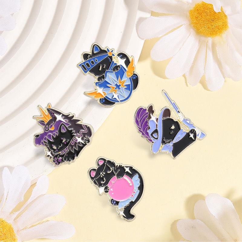 Xiaomi Cosplay Card Reasoning Game & Black Cat Enamel Pin Punk Demon Witch Cat Knight Shield Black Cat Brooch Lapel Bag Badges Jewelry