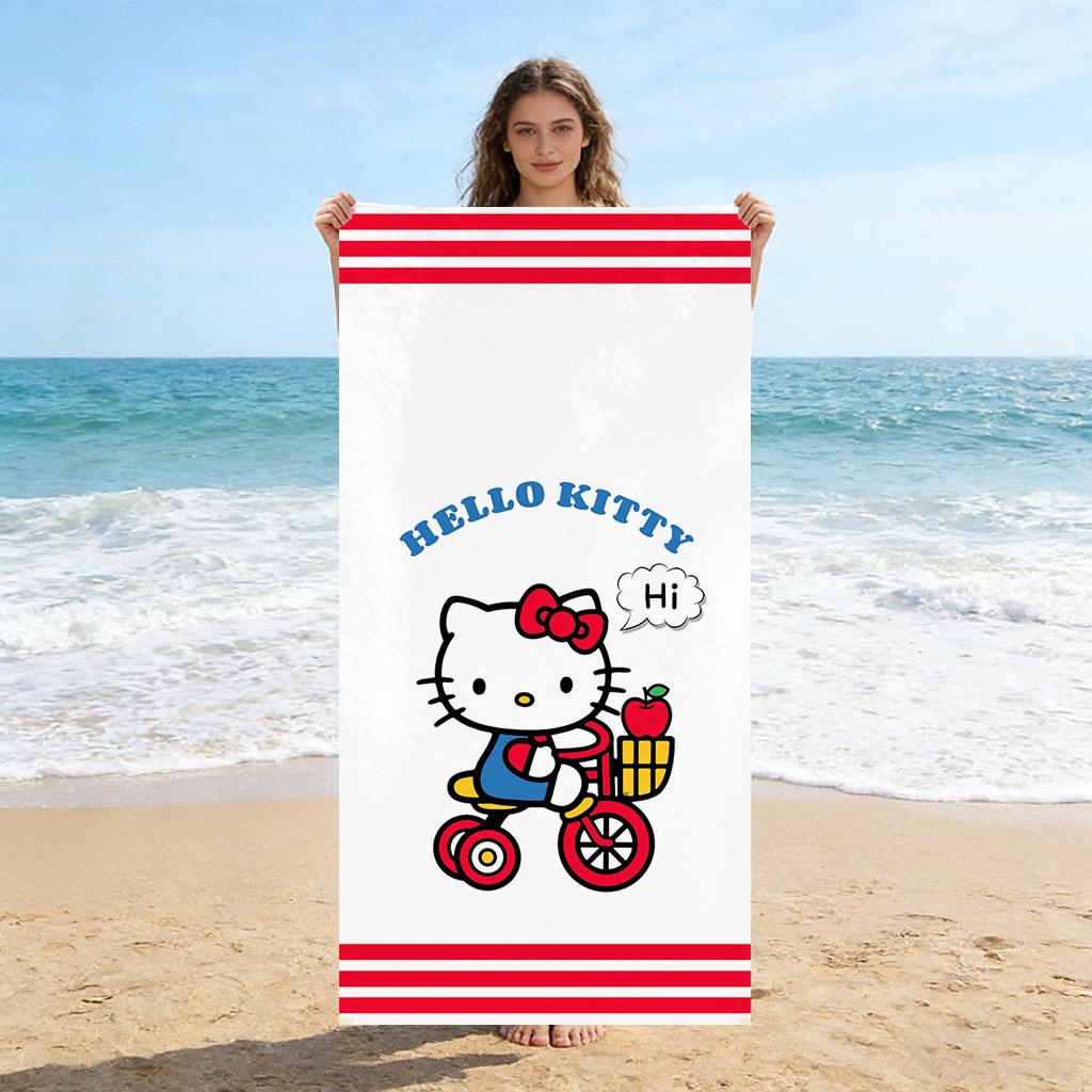 

Kawaii Hello Kitty Single Sided 2D Print Beach Towel - Vibrant Durable for Pool Beach Bathroom W40*H60(CM)