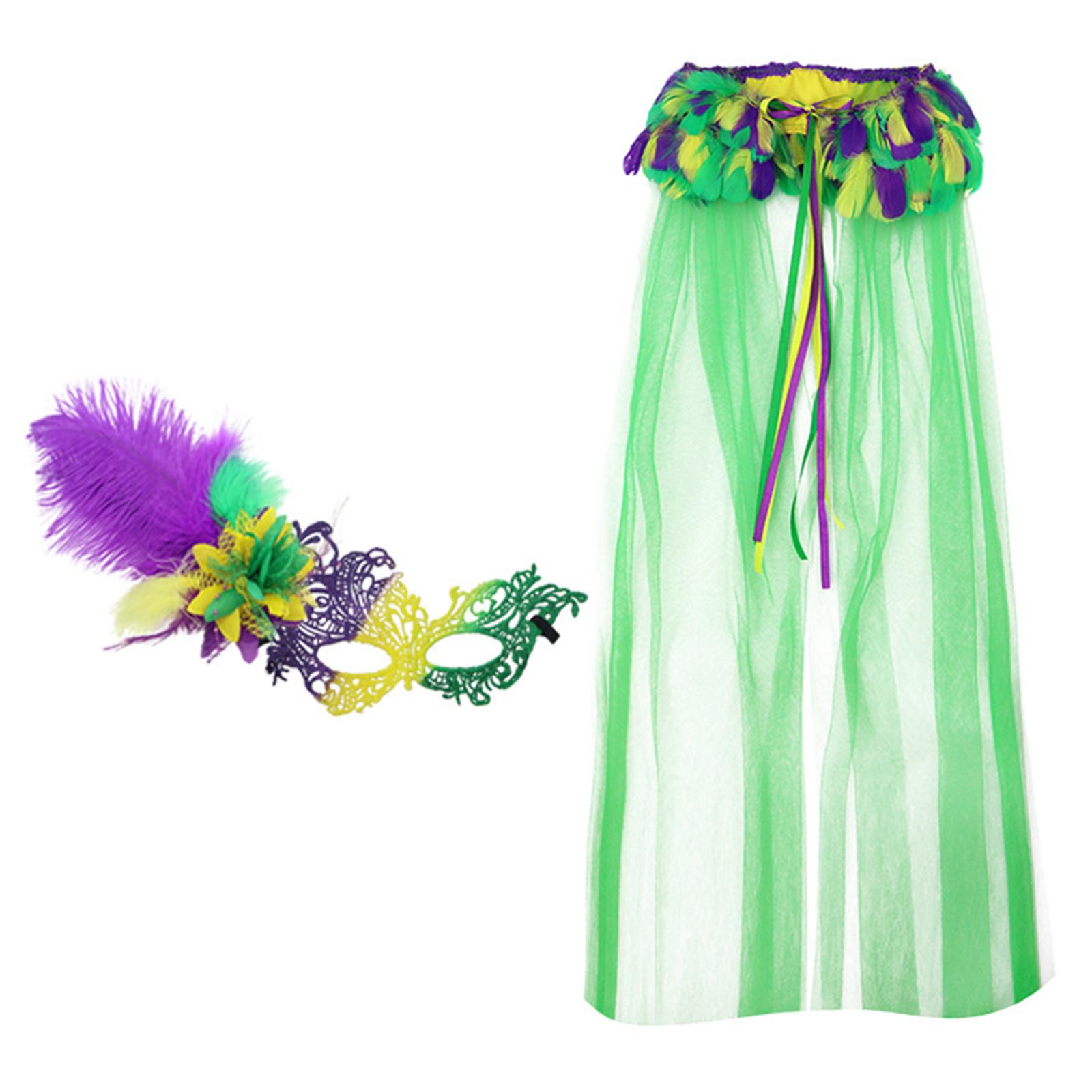 2Pcs Mardi Gras Outfit Mardi Gras Poncho Scarf Shawl Masquerades Mask Mardi Gras Costume Accessories for Carnivals Party