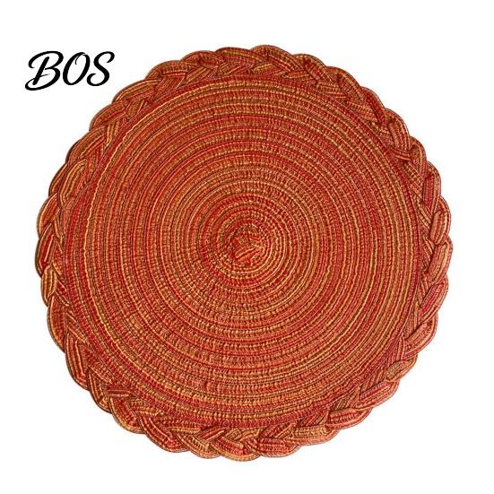 Ramie Fiber Placemat 12 Inch Round Placemats, Polyester Woven Braided Place Mats, Washable Heat Resistant Circle Dining Table Mats for Kitchen