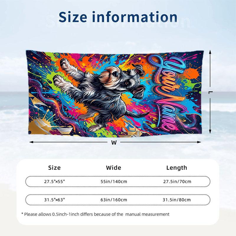 Dog Theme Beach Towel Personalized Custom Name & Text Soft Quick Dry Beach Towel for Swimming Travel