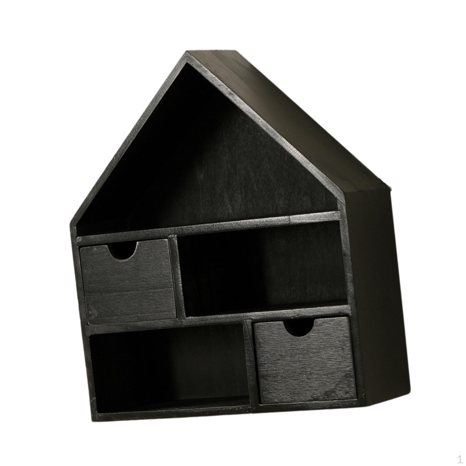 Antique Wall Cabinet, Wooden House-Shaped Storage Box, Display Cabinet Black