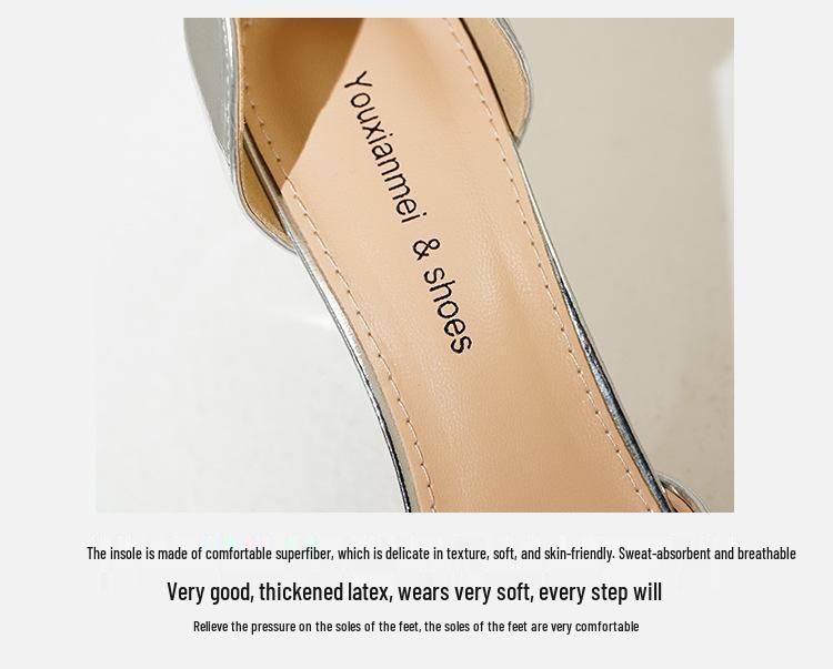 6693-1 Metallic Design One-Strap High Heels - Women's Sexy Pointed Toe Shoes