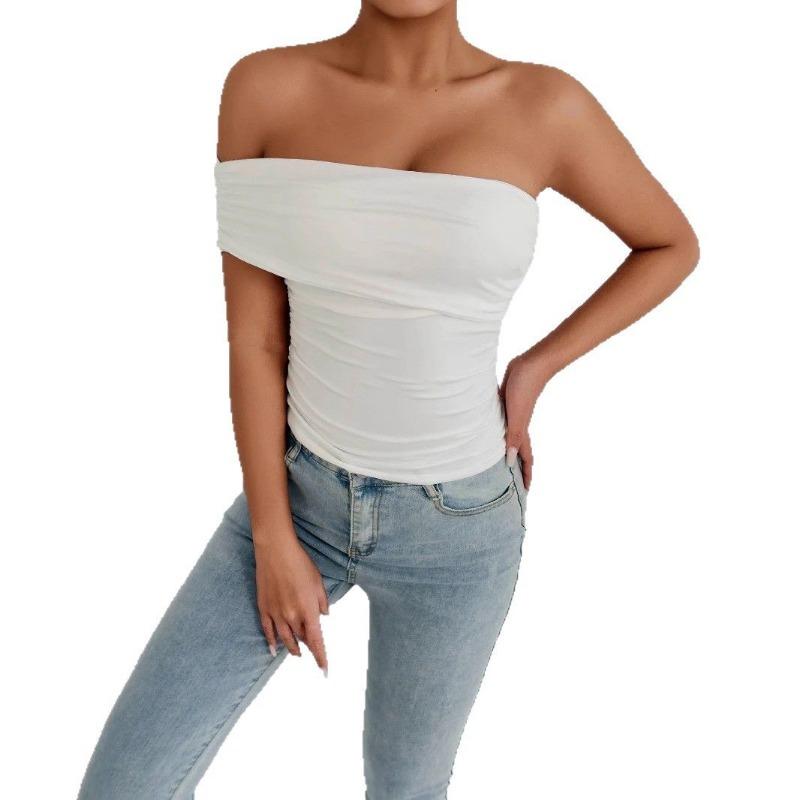 New summer tops, fashionable one-shoulder one-shoulder collar tube top slim fit top temperament for women
