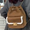 Autumn and winter new plush splicing bucket bag premium chain backpack going out commuting small backpack