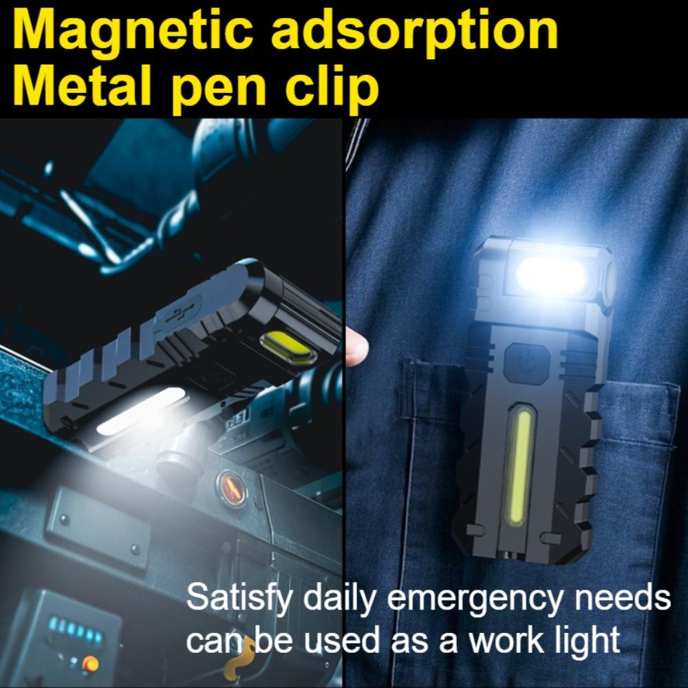 Ultra Bright LED Flashlight USB Rechargeable EDC Pocket Torch with 180°  Rotating Head Mini Magnetic Outdoor Emergency Work Lamp