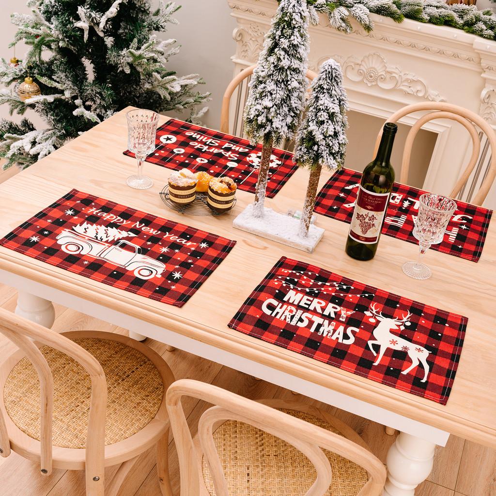 Festlig Jul Röd Svart Rutig Broderad Bokstav Bordsunderlägg För Julglädje