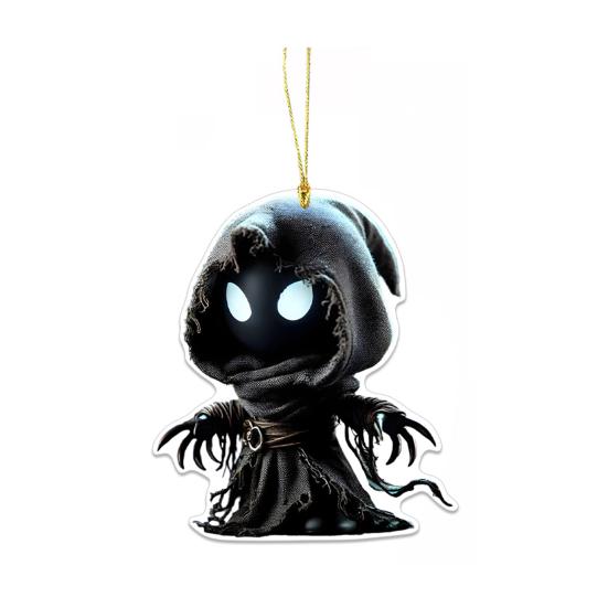Cloak Skeleton Man Pendant 2D Flat Acrylic Bag Charm Car Rearview Mirror Ornament Halloween Christmas Tree Decoration