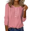 Women's Round Neck Pull Stripe Decorative Button Top Casual Solid Color 3/4 Sleeve T Shirt