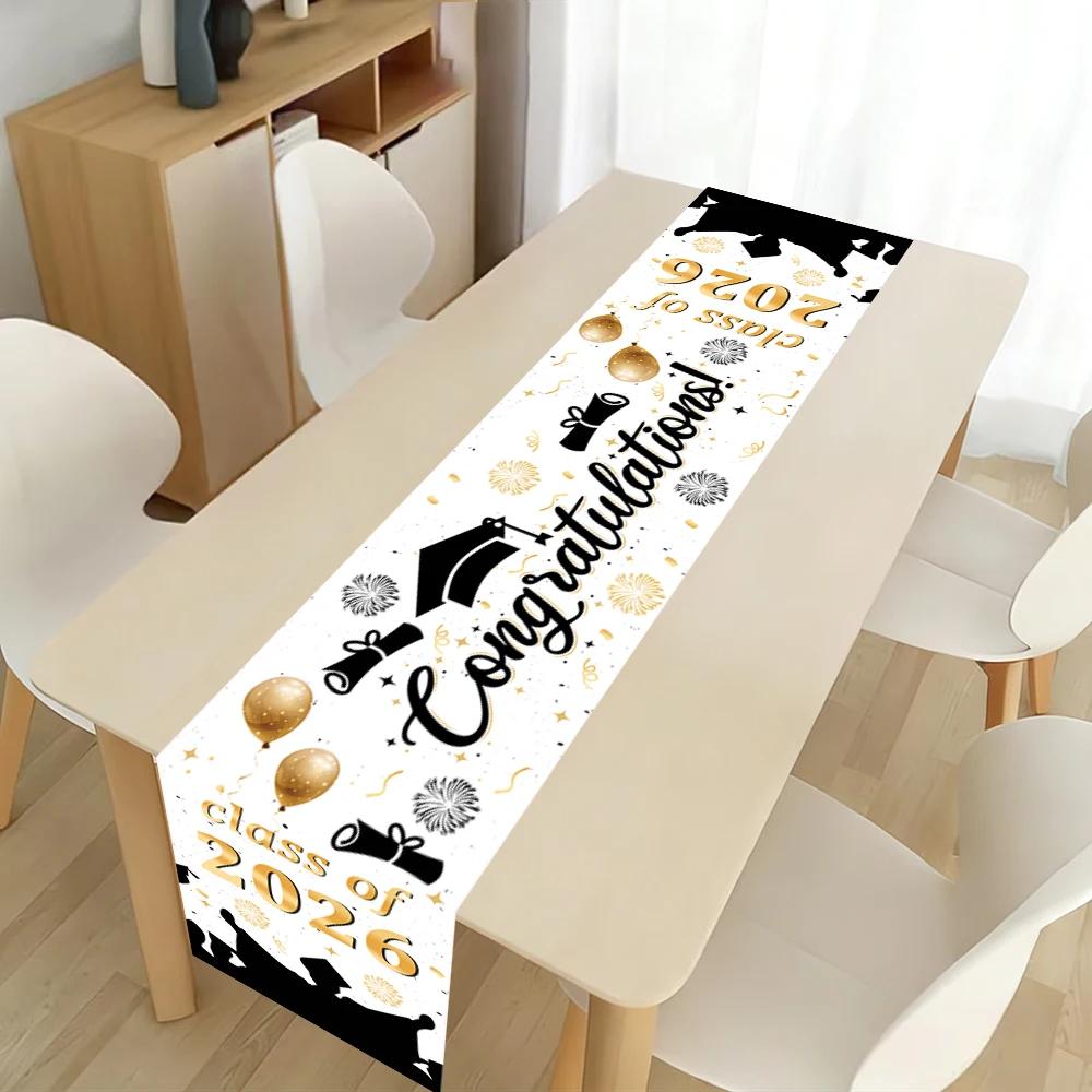 Happy Graduation Table Runner, Polyester Table Cover for 2026 Congrats Grad Party Supplies, Graduation Holiday Home Decorations 33x180cm