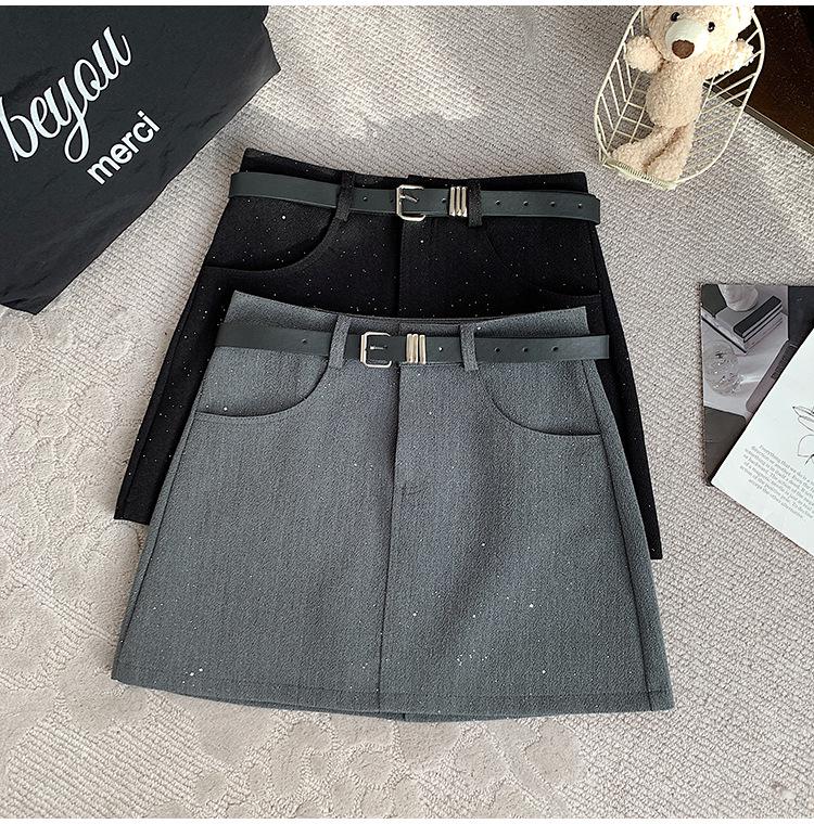 2025 Spring/Summer Women's High Waist Gray A-Line Suit Skirt with Slimming Safety Shorts