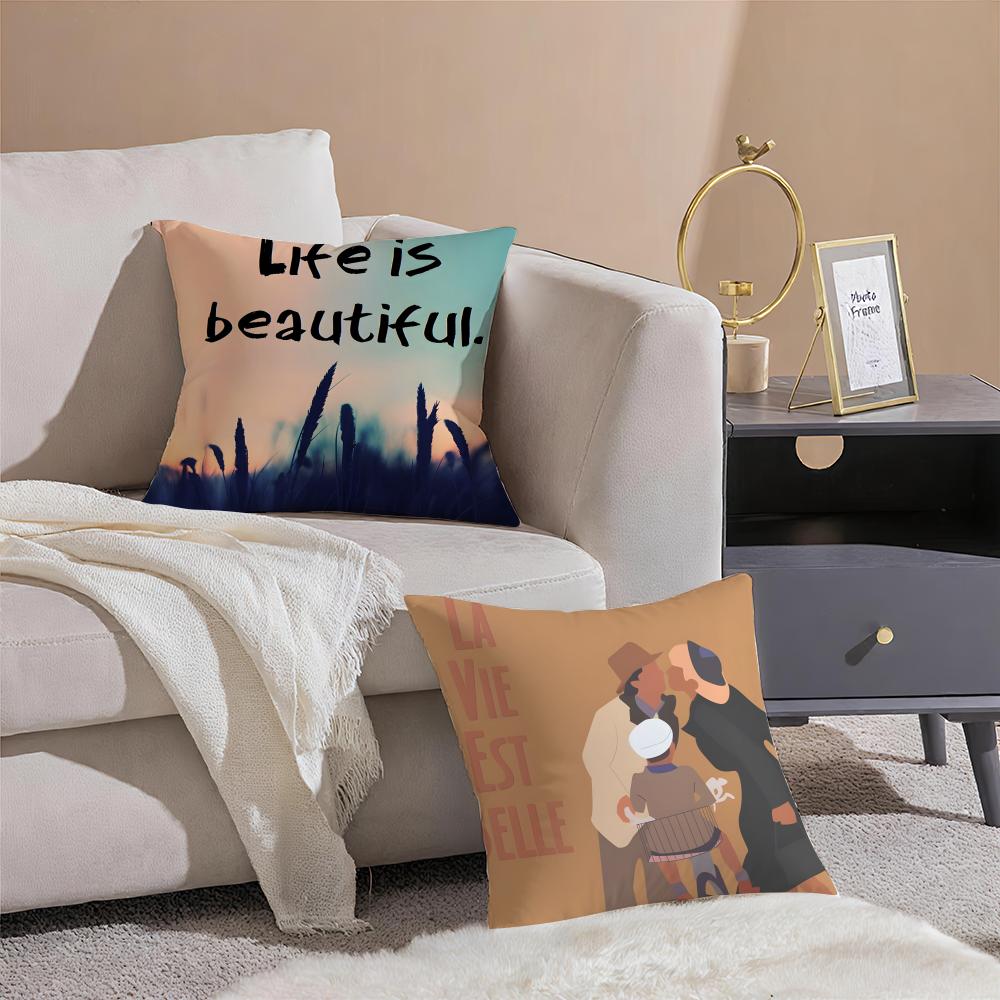 Fashion LLife Is Beautiful Cushion Cover Throw Pillow Cover Hidden Button Durable Polyester Chair Cushion