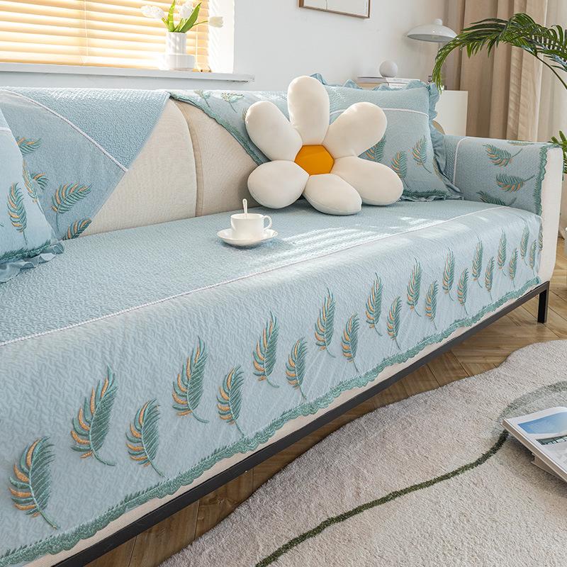 Reiner Baumwolle Sofakissen Vier Jahreszeiten Universelle Sitzkissenbezug Stoff Einfach Modern Rutschfeste Matte Wohnzimmer Sofaüberwurf Husse