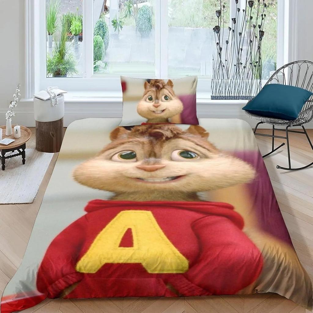 Exquisites 3D-Cartoon Alvin und die Eichhörnchen Bettwäsche-Set Bettbezug Steppdecke Bett Jugend Kinder Mädchen Jungen Geschenk