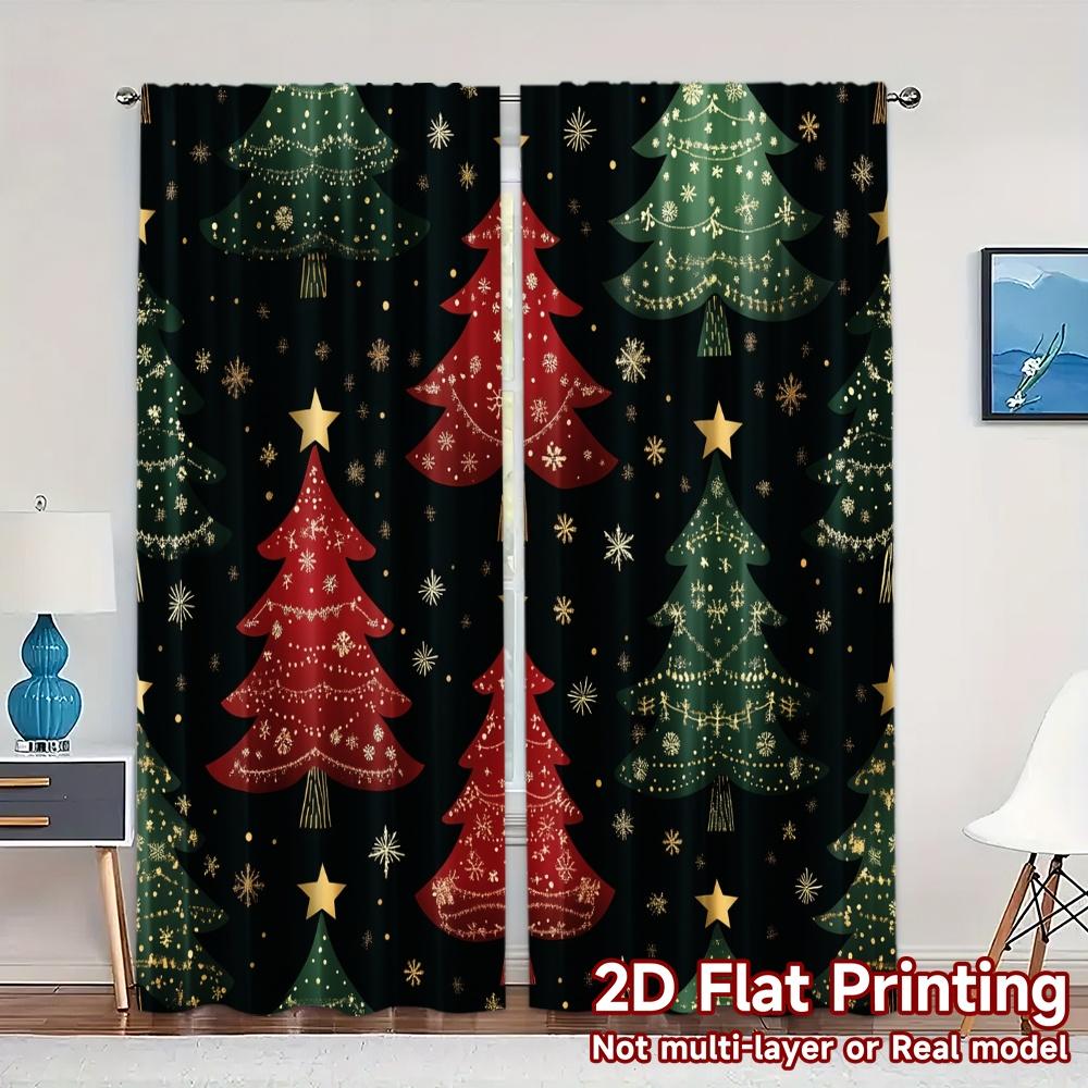 2pcs,Curtains Christmas Trees Snowflakes Ornaments_c (2) Chic Print Curtains Durable 100% Polyester Fabric Curtains Thermal