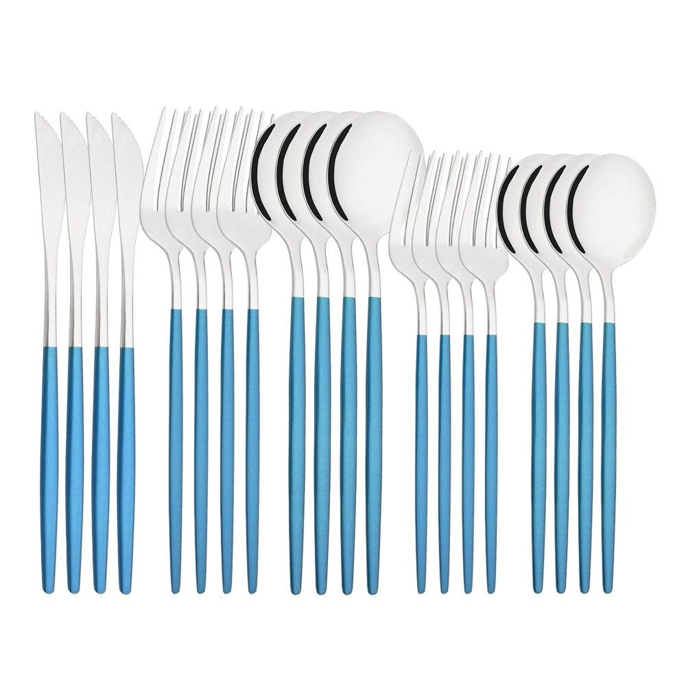 20Pcs/4Sets Stainless Steel Cutlery Tableware Mirror Polished Dinnerware Set White Gold Knife Fork Spoon Flatware Silverware Dinner Set