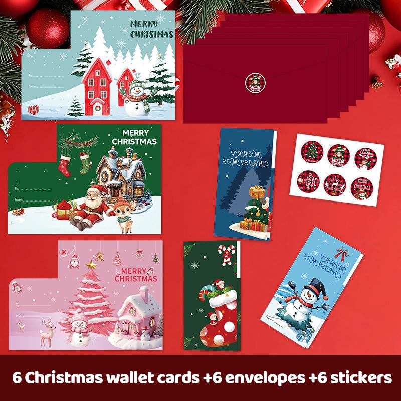6Pcs Christmas Greeting Card Merry Christmas Handwritten Cards For Family Friends Best Wishes Cards Postcards Envelopes Sticker