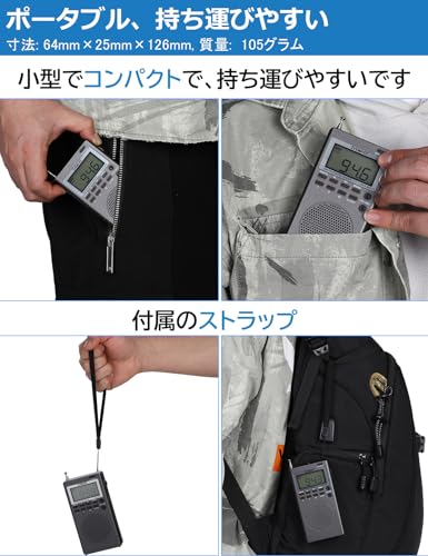 ZHIWHIS Emergency Radio, FM/AM/Wide FM Compatible, Compact, Battery-Operated, with Tuning Dial, Timer, Digital Clock, Auto Power-On, Key Lock, and Pre