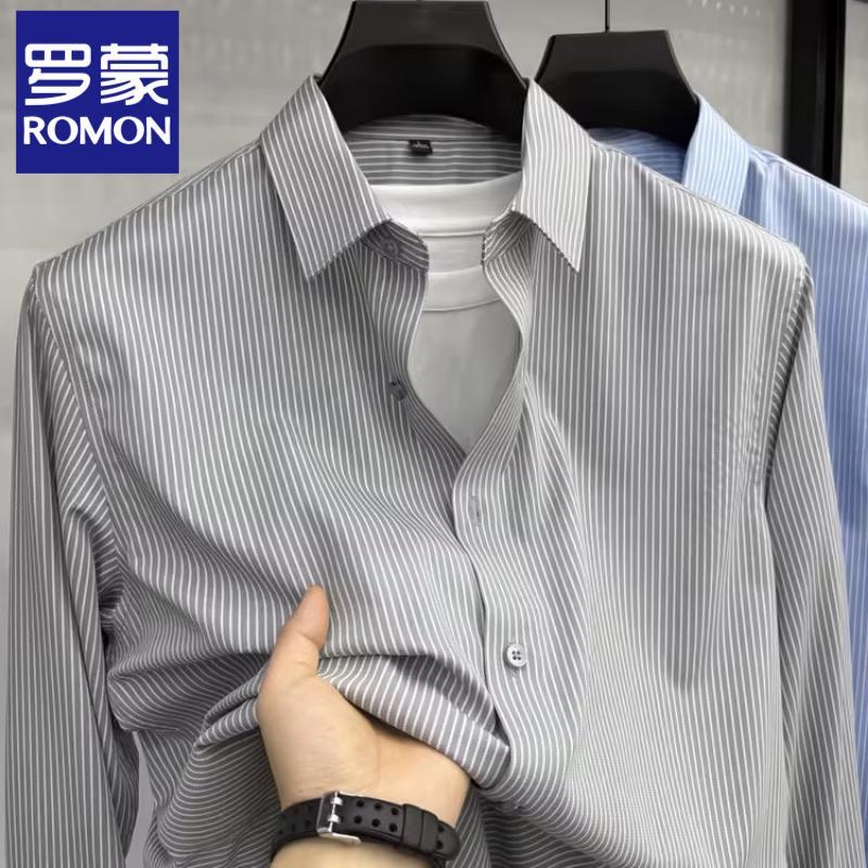 Luomen Men s Striped Silk Blend Long-Sleeve Shirt 3XL