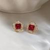 Silver Needle Luxury Zircon Square Stud Earrings – Retro Geometric Style, Niche & Versatile Design.