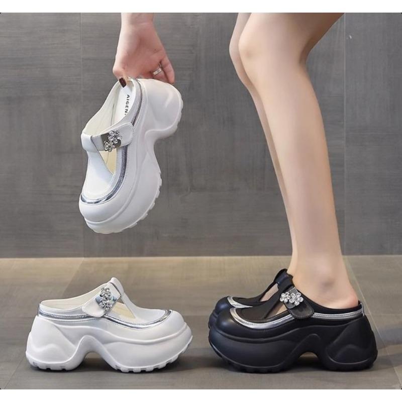 Fashion Women Platform 8CMSlippers Rhinestone Decoration Heel Increase Shoes Fashion Versatile Outdoor Wedges High Heels Sandal Crawlers