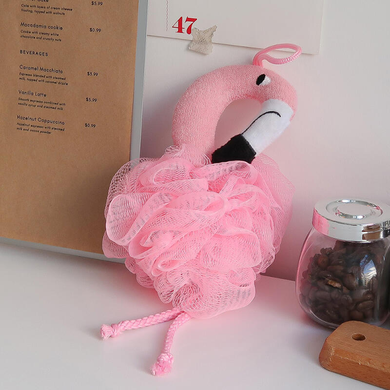 Flamingo shower ball and shower towel