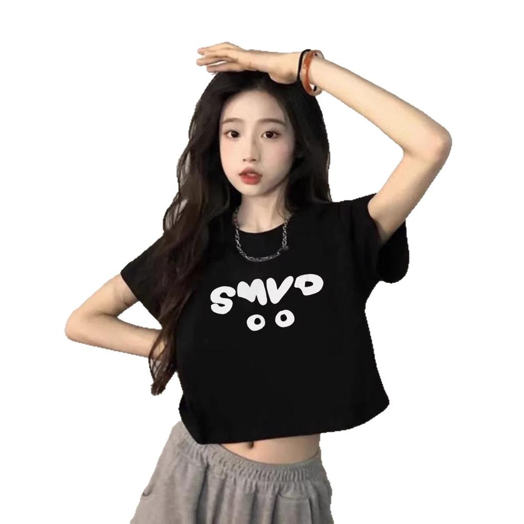 Pure cotton small man black shoulder short-sleeved shirt women's summer new loose and thin design short top