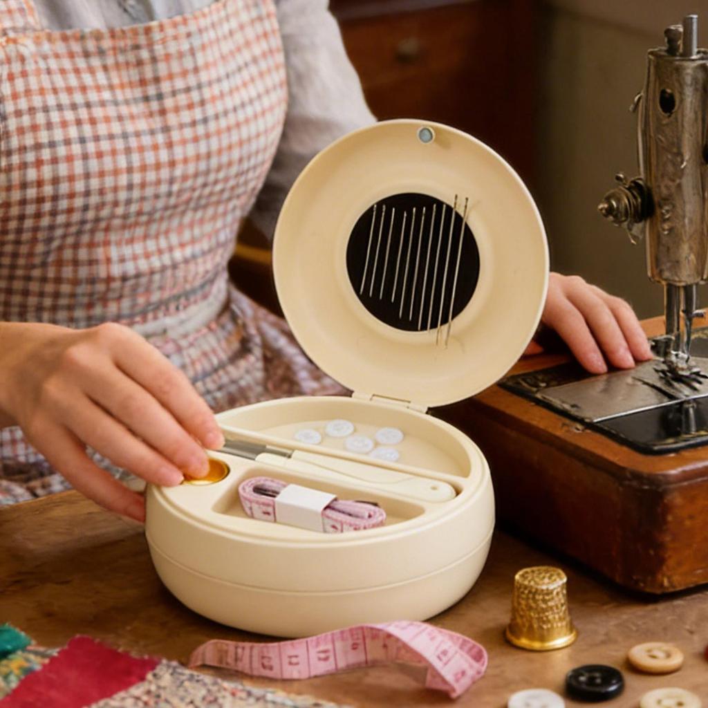 Small Sewing Kit Portable Magnetic Donut-Shaped Stitching Supplies Patch Sewing Kit for Youth Teens Mom Grandma Grandpa Wife