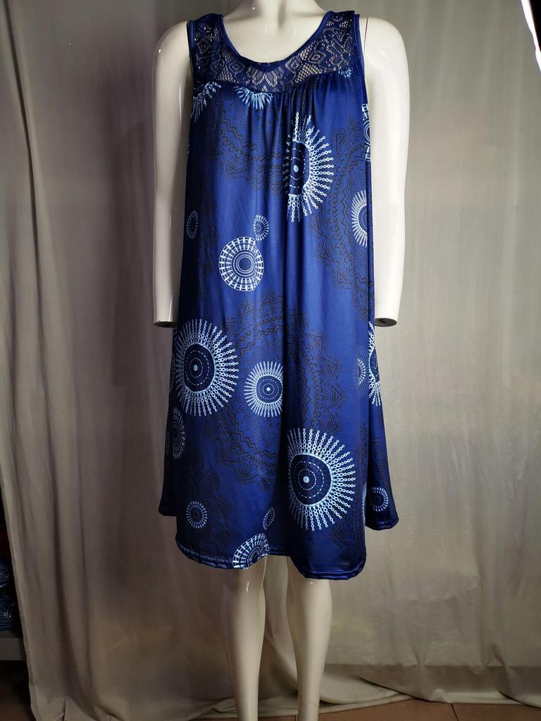 Vestido Swing Sin Mangas con Estampado de Encaje - Estilo Europeo y Americano