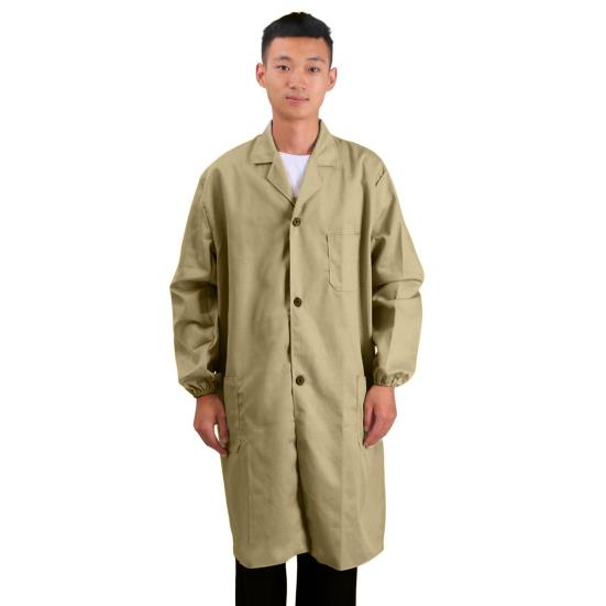 Arbeitsmantel für Damen und Herren, Revers, lange Ärmel, elastische Bündchen, einfarbig, waschbar, Arbeitsjacke mit Tasche, einreihig, mittellange Oberbekleidung