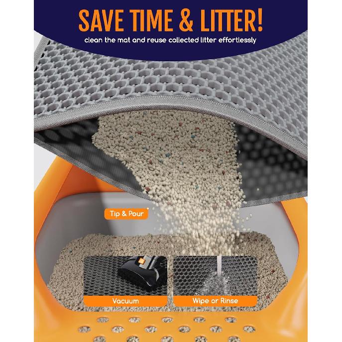 Cat Litter Mat - 23.2" x 14.6" Small Litter Box Mat with Double Layers, Urine-Proof and Non-Slip Litter Trapping Mat, Easy to Clean Kitty Litter Mats